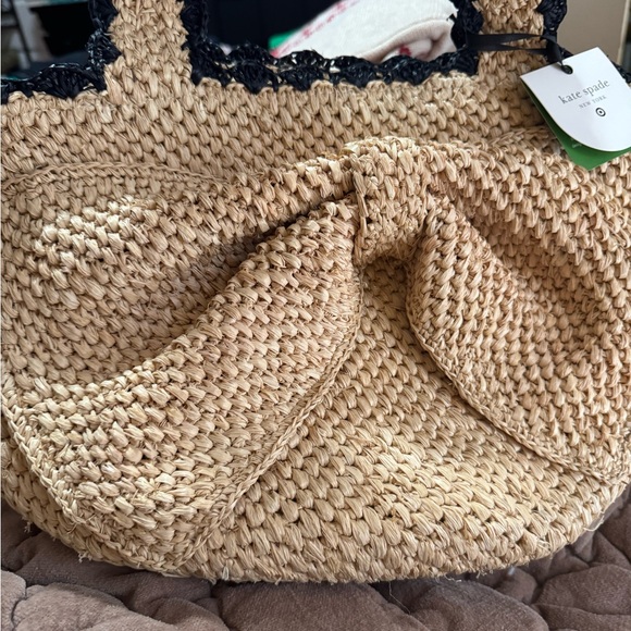 kate spade Handbags - Kate Spade Natural Woven Tote with Black Trim